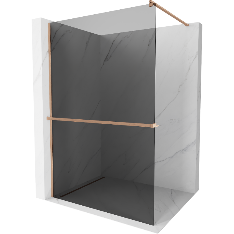 Mexen Kioto+ Walk-in Shower Wall with Shelf 140 x 200 cm, Graphite, Brushed Copper - 800-140-121-65-40