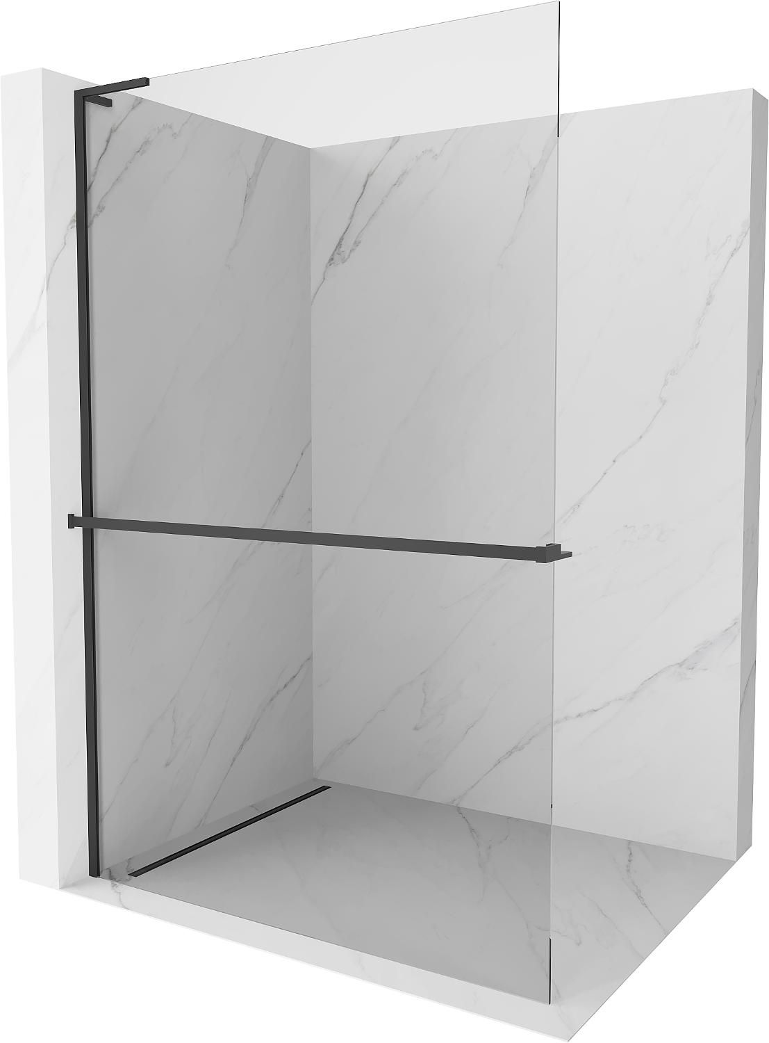 Mexen Kioto+ L Walk-in Shower Wall with Shelf 90 x 200 cm, transparent, black - 800-090-123-70-00