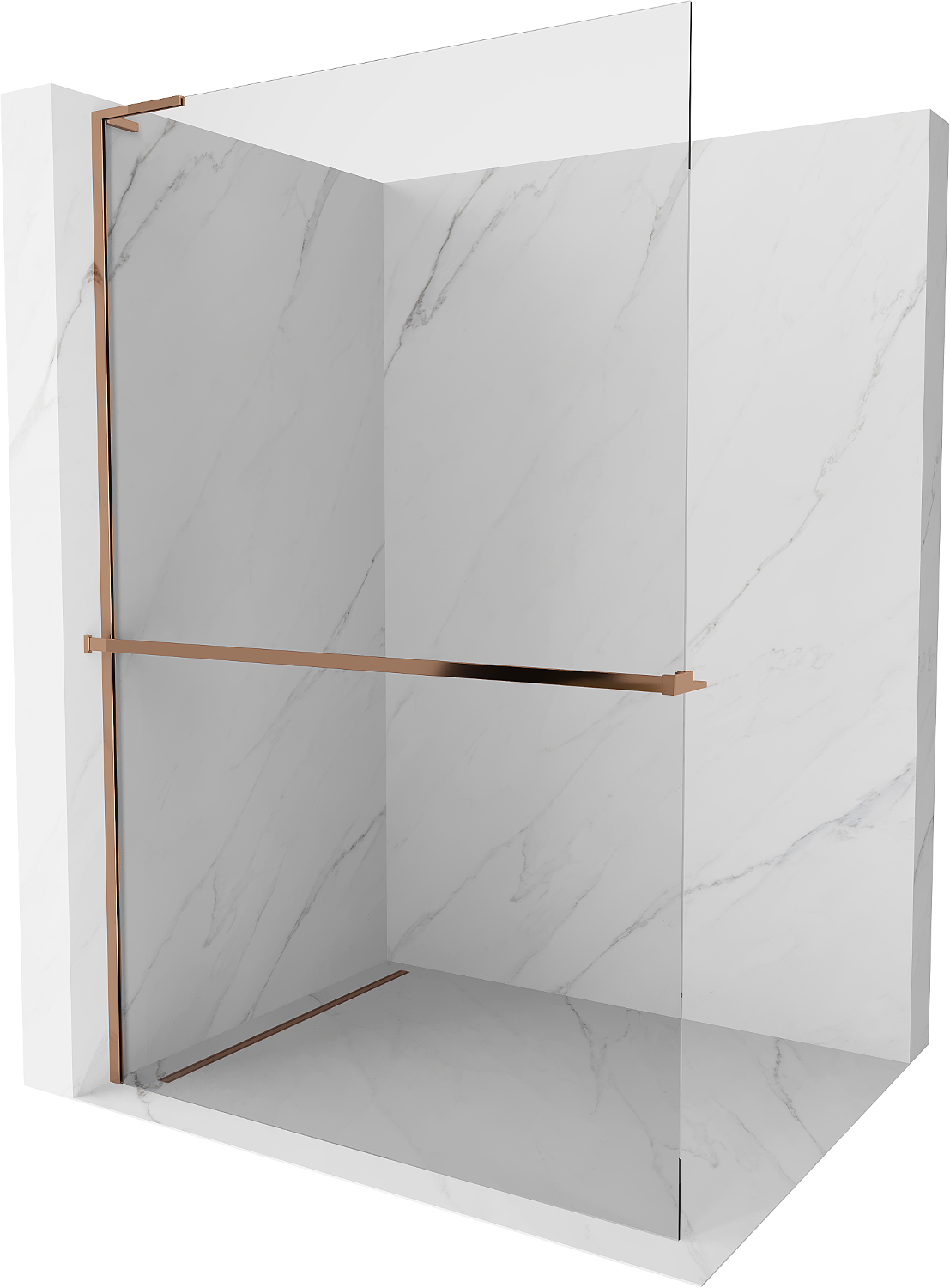 Mexen Kioto+ L Walk-in Shower Panel with Shelf 100 x 200 cm, Transparent, Rose Gold - 800-100-123-60-00