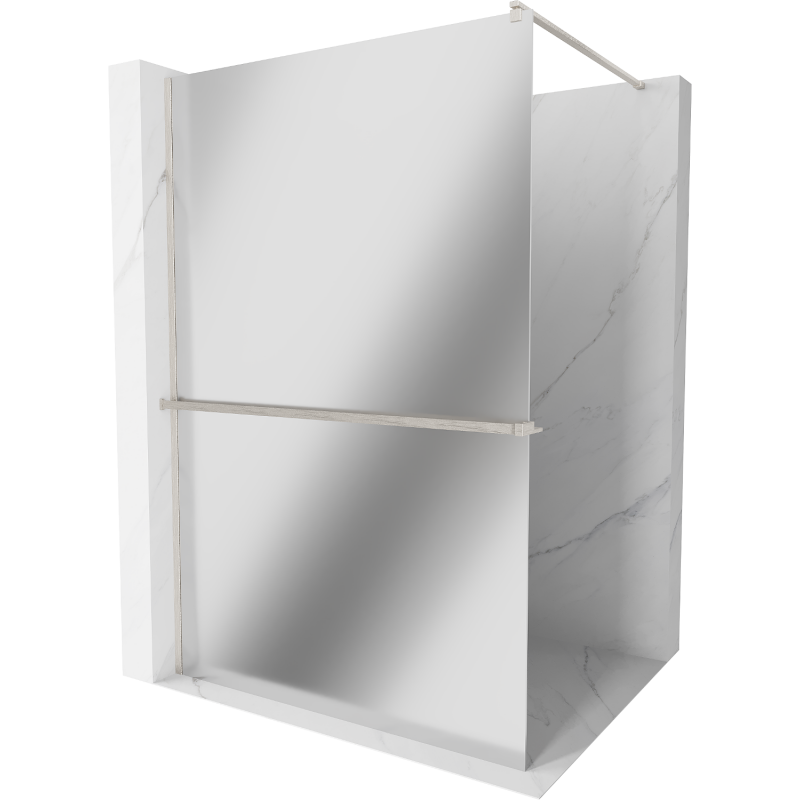 Mexen Kioto+ Walk-in Shower Wall with Shelf 80 x 200 cm, Mirror, Brushed Nickel - 800-080-121-97-50