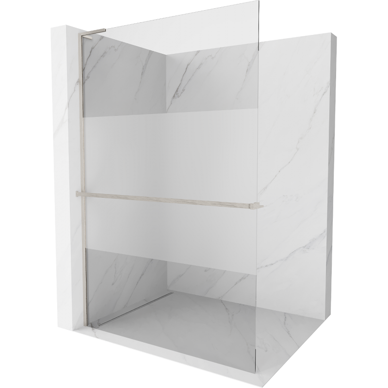 Mexen Kioto+ L Shower Wall with Walk-in Shelf 80 x 200 cm, Transparent/Frosted, Brushed Nickel - 800-080-123-97-35