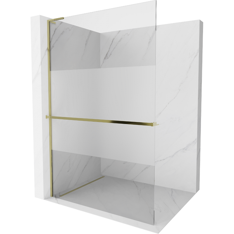 Mexen Kioto+ L Walk-in Shower Wall with Shelf 70 x 200 cm, transparent/frosted, gold - 800-070-123-50-35