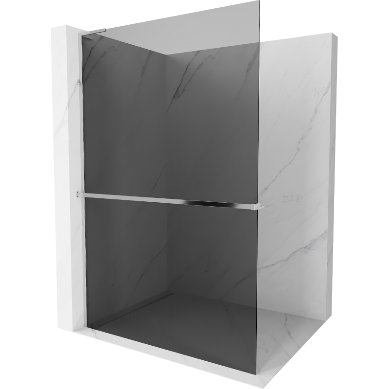 Mexen Kioto+ L Shower Wall with Shelf Walk-in 90 x 200 cm, Graphite, Chrome - 800-090-123-01-40