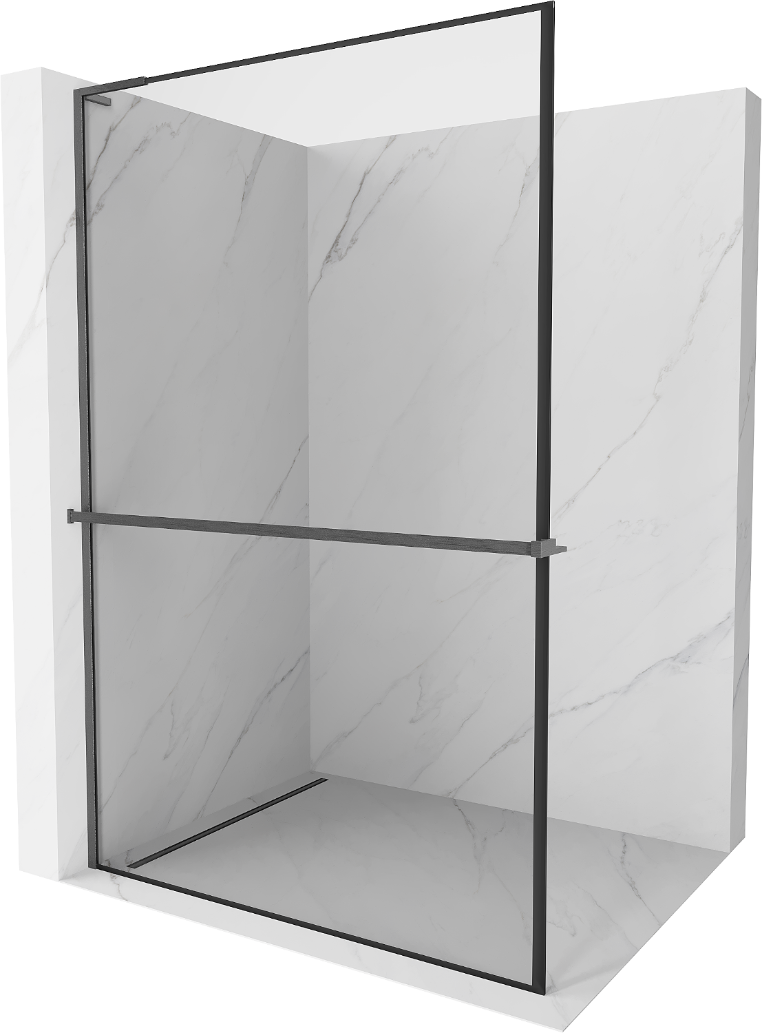 Mexen Kioto+ L Walk-in Shower Screen with Shelf 100 x 200 cm, Black Pattern, Gun Gray Brushed - 800-100-123-66-70