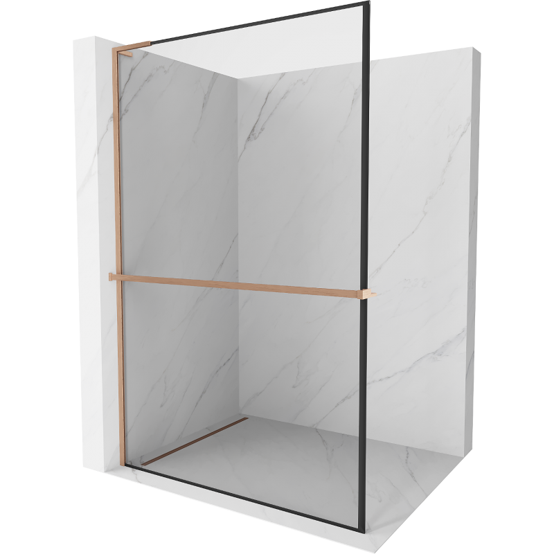 Mexen Kioto+ L Walk-in Shower Wall with Shelf 50 x 200 cm, Black Pattern, Brushed Copper - 800-050-123-65-70