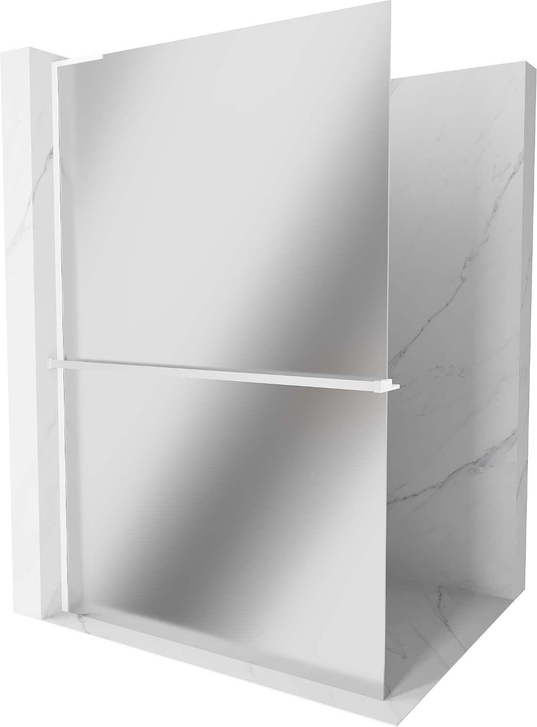 Mexen Kioto+ L Walk-in Shower Wall with Shelf 120 x 200 cm, Mirror, White - 800-120-123-20-50