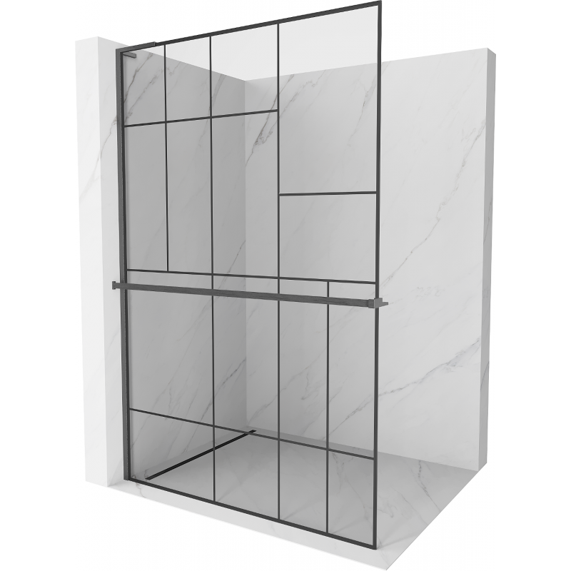 Mexen Kioto+ L Shower Wall with a Walk-in Shelf 90 x 200 cm, Black Pattern, Brushed Gun Gray - 800-090-123-66-78
