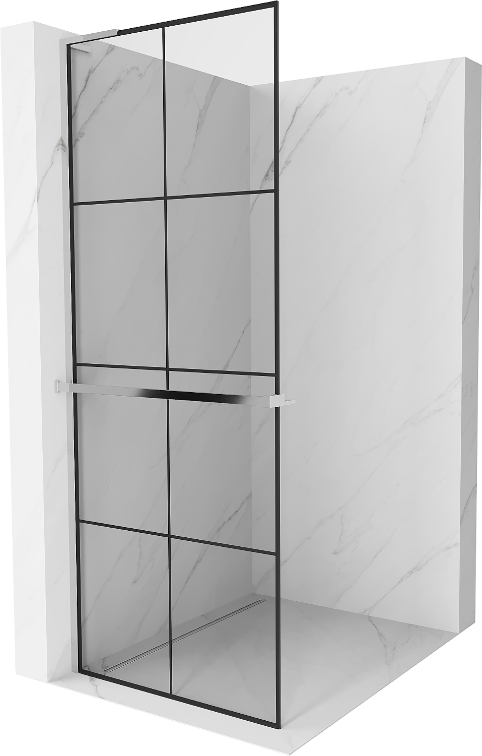 Mexen Kioto+ L Walk-in Shower Panel with Shelf 90 x 200 cm, Black Pattern, Chrome - 800-090-123-01-77