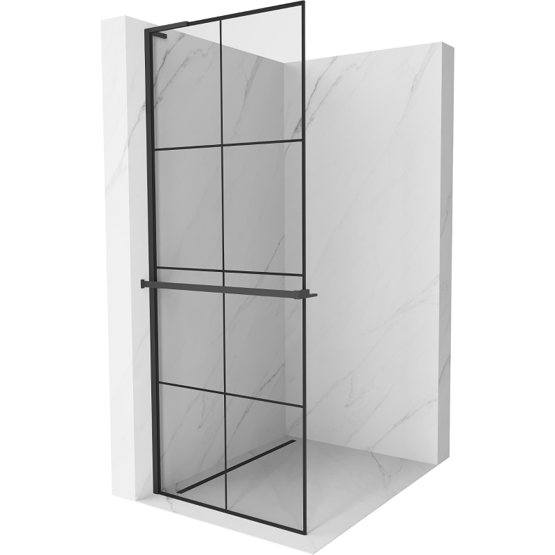 Mexen Kioto+ L Shower Wall with Walk-in Shelf 70 x 200 cm, Black Pattern, Black - 800-070-123-70-77