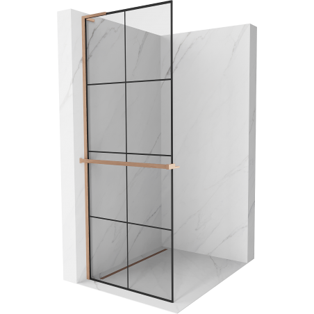 Mexen Kioto+ L Walk-in Shower Wall with Shelf 80 x 200 cm, Black Pattern, Brushed Bronze - 800-080-123-65-77