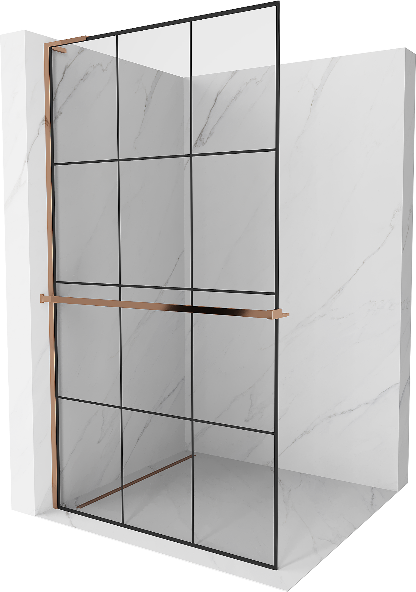Mexen Kioto+ L Walk-in Shower Wall with Shelf 100 x 200 cm, Black Pattern, Rose Gold - 800-100-123-60-77
