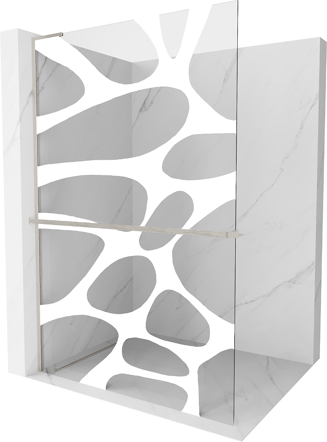 Mexen Kioto+ L Walk-in Shower Wall with Shelf 100 x 200 cm, white pattern, brushed nickel - 800-100-123-97-97