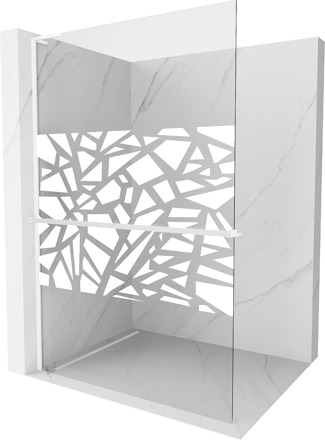 Mexen Kioto+ L Shower Wall with Shelf Walk-in 80 x 200 cm, white pattern, white - 800-080-123-20-85