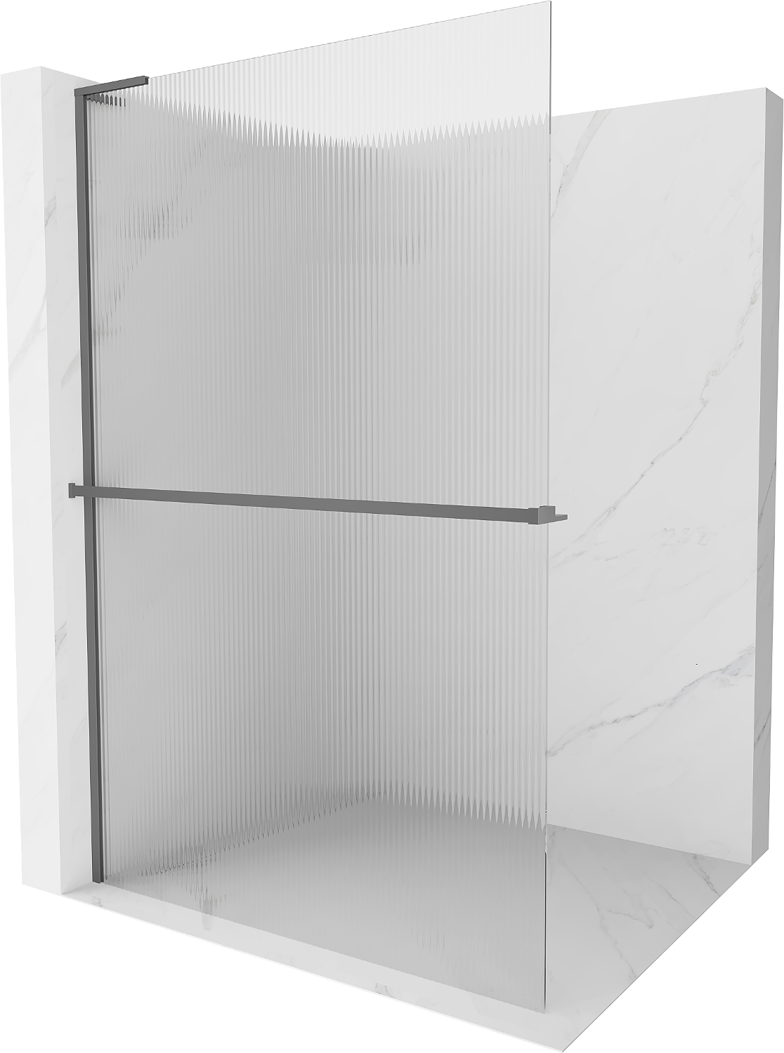 Mexen Kioto+ L Shower Wall with Walk-in Shelf 70 x 200 cm, Matt Black, Gun Metal - 800-070-123-95-09