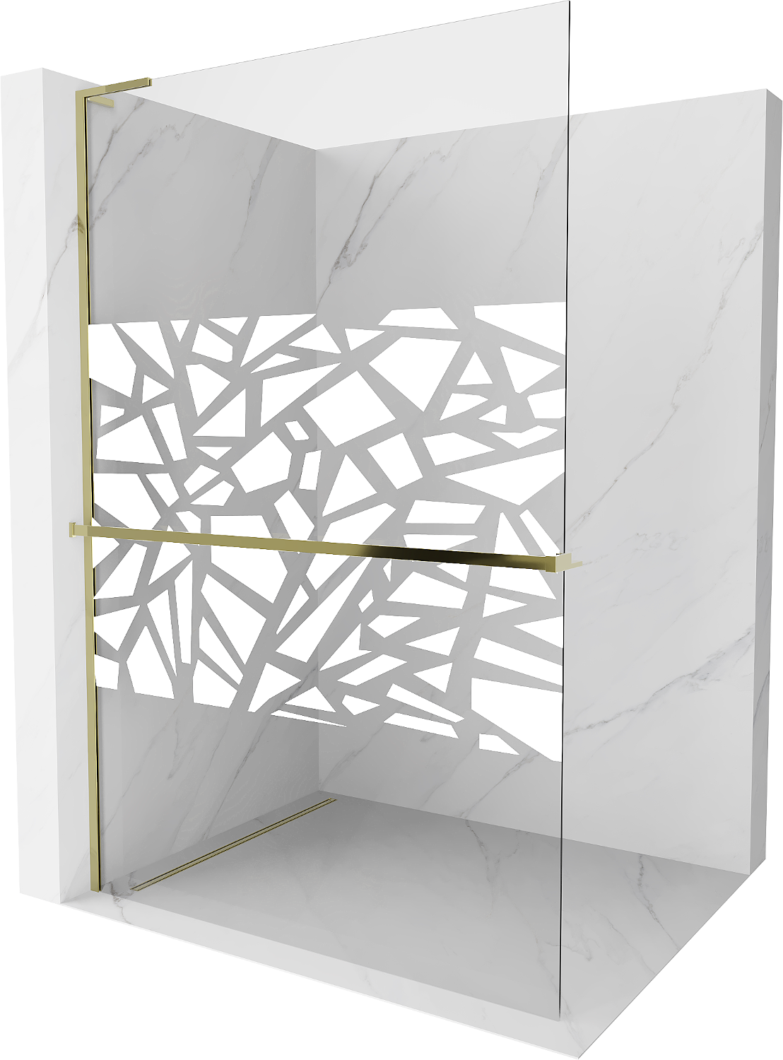 Mexen Kioto+ L Shower Wall with Walk-in Shelf 90 x 200 cm, White Pattern, Gold - 800-090-123-50-85