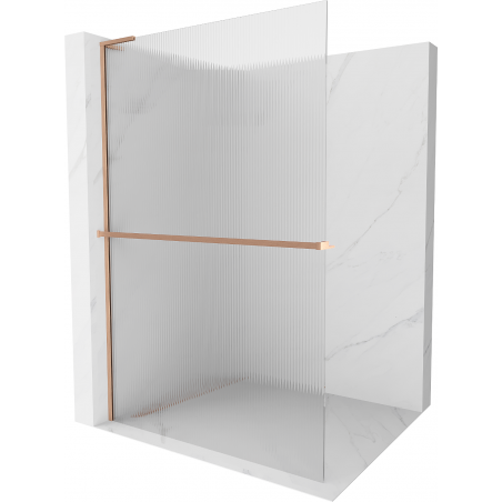 Mexen Kioto+ L Walk-in Shower Wall with Shelf 80 x 200 cm, Matt Black, Brushed Bronze - 800-080-123-65-09