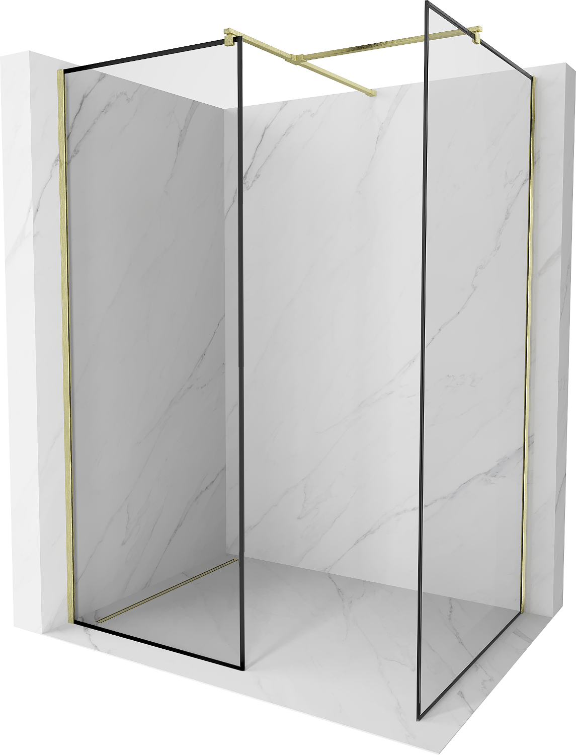 Mexen Kioto Walk-in Shower Wall 110 x 70 cm, Black Pattern, Brushed Gold - 800-110-202-55-70-070