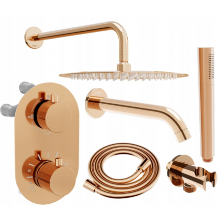 Mexen Kai DR70 flush-mount shower and bath set with a rainmaker 30 cm, Rose gold - 77602DR70301-60