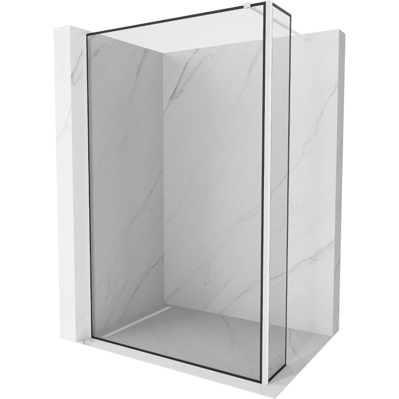 Mexen Kioto Walk-in Shower Wall 130 x 30 cm, Black Pattern, White - 800-130-212-20-70-030