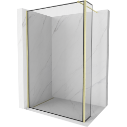 Mexen Kioto Walk-in Shower Wall 90 x 40 cm, Black Pattern, Brushed Gold - 800-090-212-55-70-040