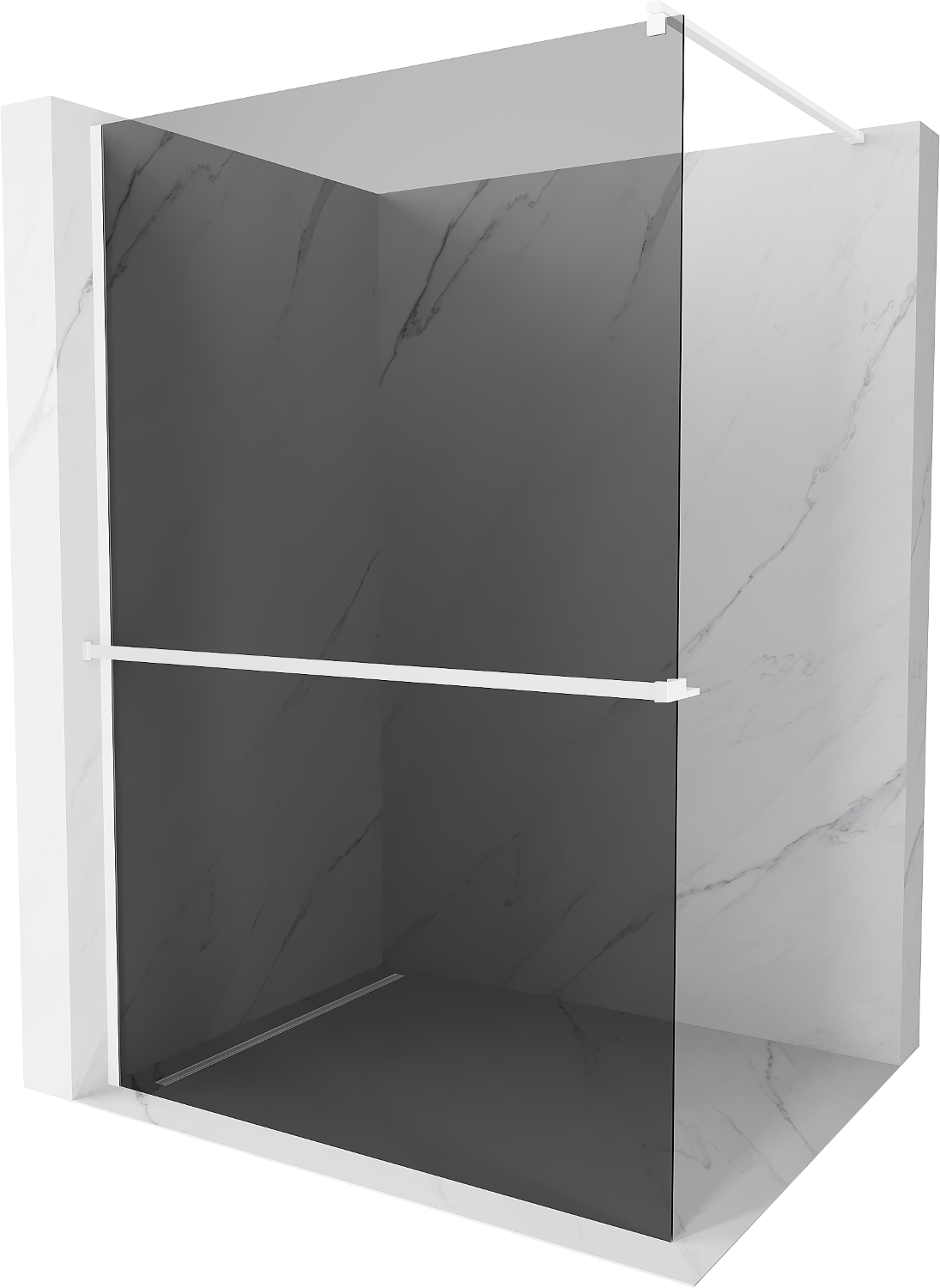 Mexen Kioto+ Walk-in Shower Wall with Shelf 70 x 200 cm, Graphite, White - 800-070-121-20-40