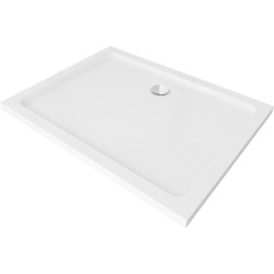 Mexen Flat slim rectangular shower tray 140 x 80 cm, White, chrome siphon - 40108014