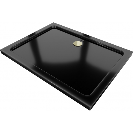 Mexen Flat slim rectangular shower tray 90 x 80 cm, Black, Gold siphon - 40708090G