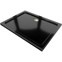 Mexen Flat slim rectangular shower tray 110 x 80 cm, Black, Gold siphon - 40708011G