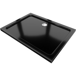 Mexen Flat slim rectangular shower tray 130 x 100 cm, Black, chrome siphon - 40701013