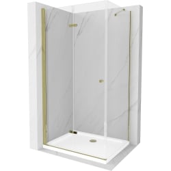 Mexen Lima folding shower cubicle 90 x 100 cm, Transparent, Gold + shower tray Flat - 856-090-100-50-00-4010