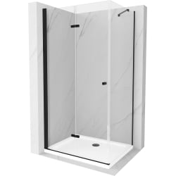 Mexen Lima folding shower cubicle 80 x 90 cm, Transparent, Black + shower tray Flat, White - 856-080-090-70-00-4010B