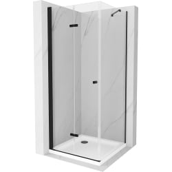 Mexen Lima folding shower cubicle 90 x 90 cm, Transparent, Black + shower tray Flat, White - 856-090-090-70-00-4010B