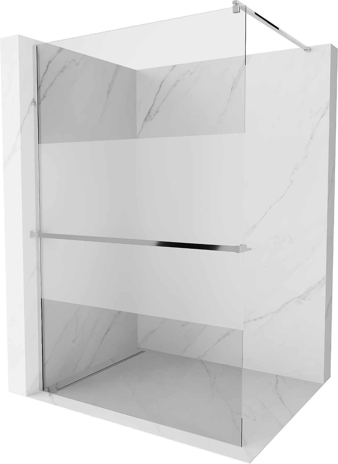 Mexen Kioto+ shower screen with a shelf and rail 110 x 200 cm, Transparent/Frosted 8 mm, Chrome - 800-110-121-01-35
