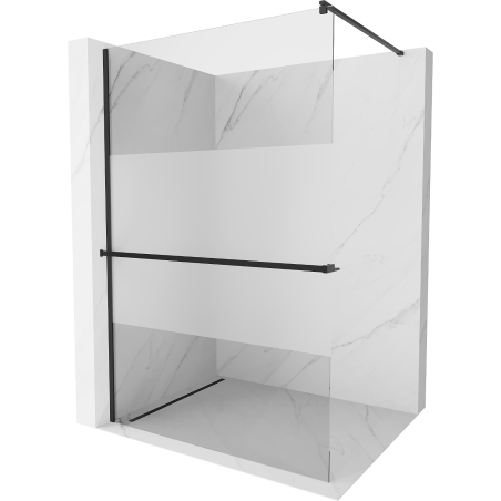 Mexen Kioto+ shower screen with a shelf and rail 110 x 200 cm, Transparent/Frosted 8 mm, Black - 800-110-121-70-35