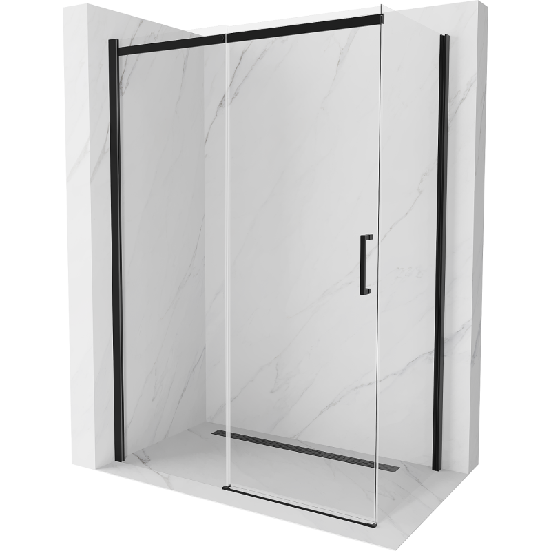 Mexen Omega extendable shower cubicle 130 x 70 cm, Transparent, Black - 825-130-070-70-00