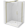 Mexen Omega extendable shower cubicle 140 x 100 cm, Transparent, Gold + shower tray Flat - 825-140-100-50-00-4010