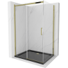 Mexen Omega extendable shower cubicle 120 x 90 cm, Transparent, Gold + shower tray Flat, Black - 825-120-090-50-00-4070G