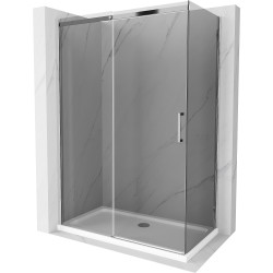 Mexen Omega extendable shower cubicle 130 x 70 cm, Graphite, Chrome + shower tray Flat, bialy - 825-130-070-01-40-4010