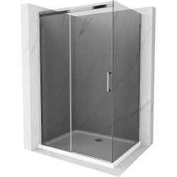 Mexen Omega extendable shower cubicle 130 x 80 cm, Graphite, Chrome + shower tray Flat, bialy - 825-130-080-01-40-4010