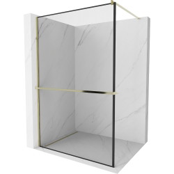 Mexen Kioto+ shower screen with a shelf and rail 120 x 200 cm, Transparent/Black pattern 8 mm, Gold - 800-120-121-50-70
