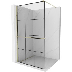 Mexen Kioto+ shower screen with a shelf and rail 100 x 200 cm, Transparent/Black pattern 8 mm, Gold - 800-100-121-50-77