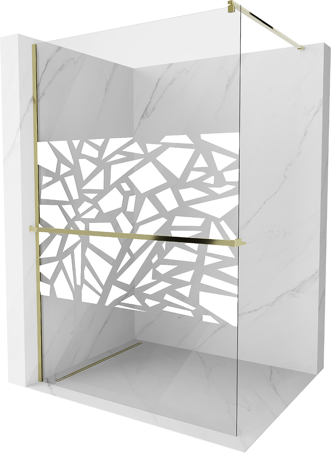 Mexen Kioto+ shower screen with a shelf and rail 100 x 200 cm, Transparent/White pattern 8 mm, Gold - 800-100-121-50-85