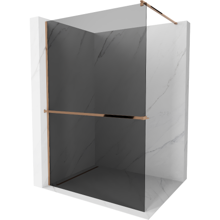 Mexen Kioto+ shower screen with a shelf and rail 110 x 200 cm, Graphite 8 mm, Rose gold - 800-110-121-60-40