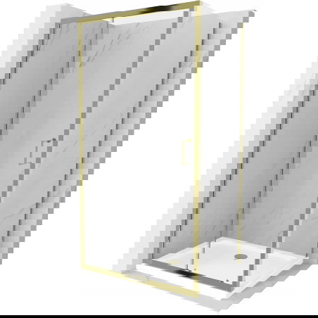 Mexen Apia extendable shower cubicle 140 x 100 cm, Transparent, Gold + shower tray Flat, White- 840-140-100-50-00-4010G