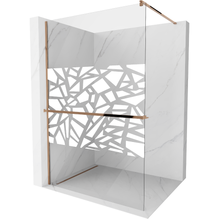 Mexen Kioto+ shower screen with a shelf and rail 100 x 200 cm, Transparent/White pattern 8 mm, Rose gold - 800-100-121-60-85