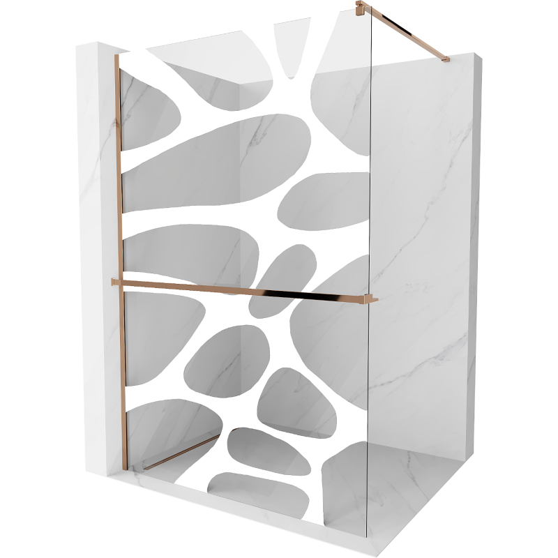 Mexen Kioto+ shower screen with a shelf and rail 110 x 200 cm, Transparent/White pattern 8 mm, Rose gold - 800-110-121-60-97