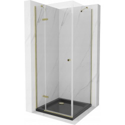 Mexen Roma hinged shower cubicle 80 x 80 cm, Transparent, Gold + shower tray Flat, Black - 854-080-080-50-00-4070G