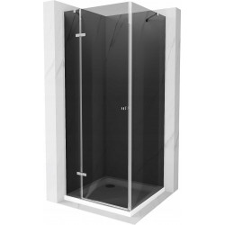 Mexen Roma hinged shower cubicle 90 x 90 cm, Graphite, Chrome + shower tray Flat, White - 854-090-090-01-40-4010