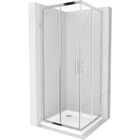 Mexen Rio square shower cubicle 90 x 90 cm, Transparent, Chrome + shower tray Flat, White - 860-090-090-01-00-4010