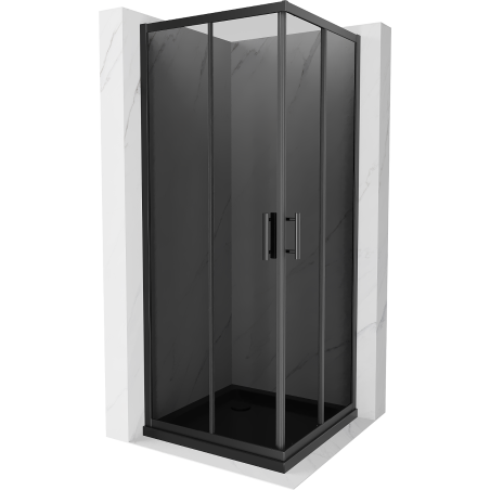 Mexen Rio square shower cubicle 70 x 70 cm, Graphite, Black + shower tray Flat, Black - 860-070-070-70-40-4070B